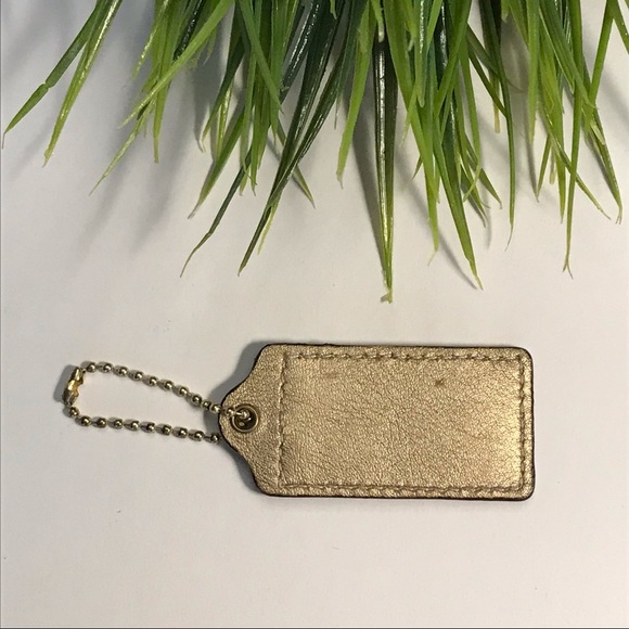 Large 2.5” COACH Metallic Gold Leather Hanging Tag Keychain FOB Bag Charm - Picture 2 of 4